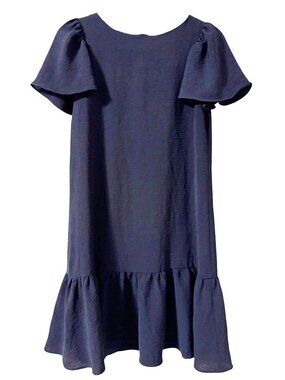 DKNY Dress Navy Blue Ruffle Hem Flutter Sleeves Spring Summer Classic